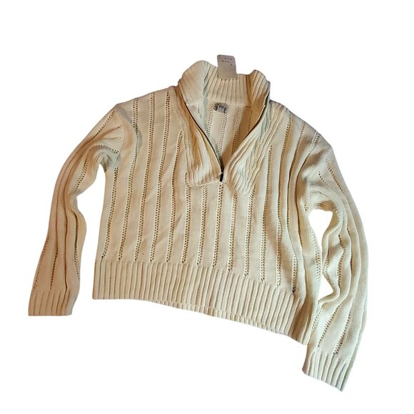 A New Day Cream Ribbed Half-Zip Sweater Size S Ribbed knit texture adds detail - Picture 8 of 9